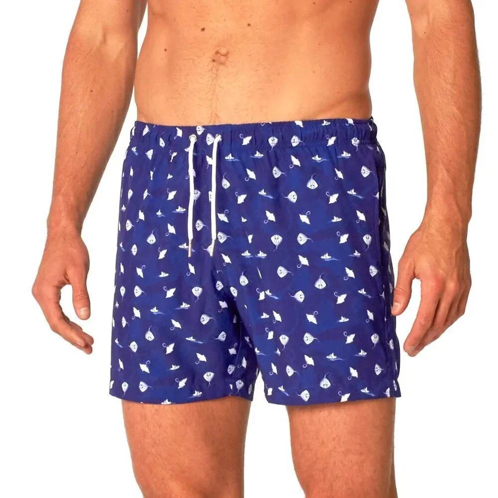 Bermies Sea Rays Classic Swim Truck Boardshorts Blue White Men's Size X-Large